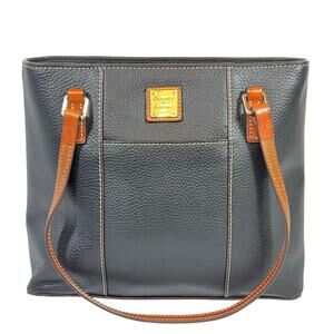 Dooney & Bourke Lexington Shopper Tote Tan Black Pebbled Leather Gold Hardware